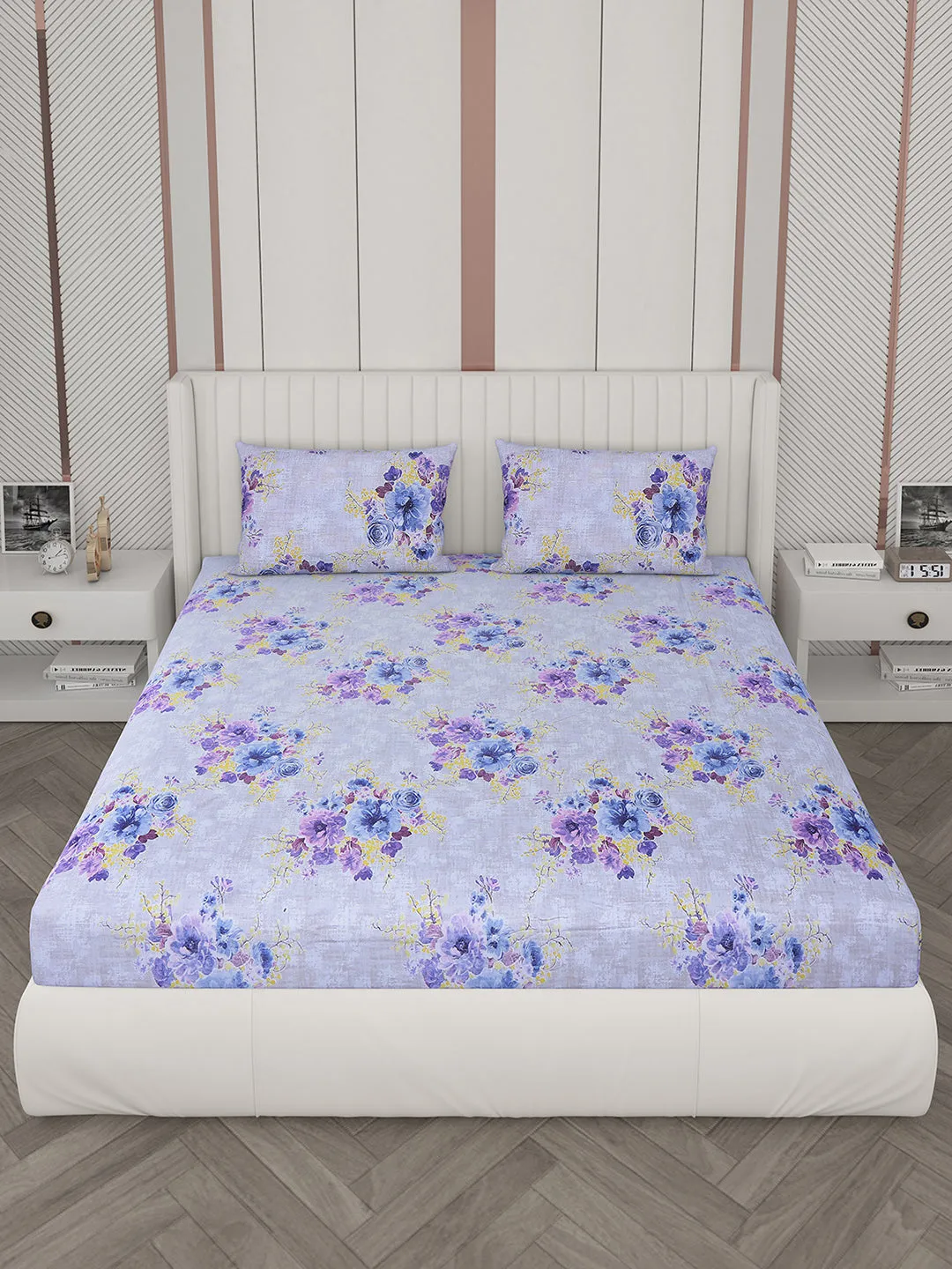 104 TC Cotton Double Bedsheet with 2 Pillow Covers