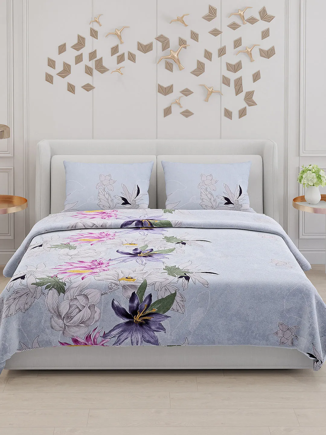 110 GSM Polyester Double Bed Bedsheet with 2 Pillow Covers