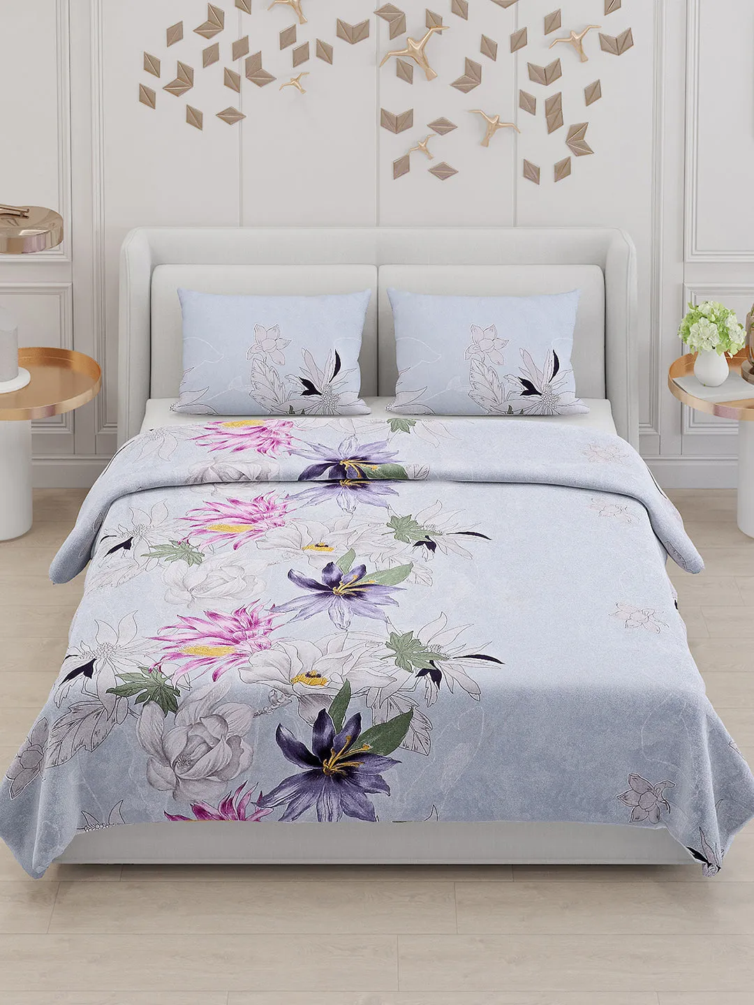 110 GSM Polyester Double Bed Bedsheet with 2 Pillow Covers