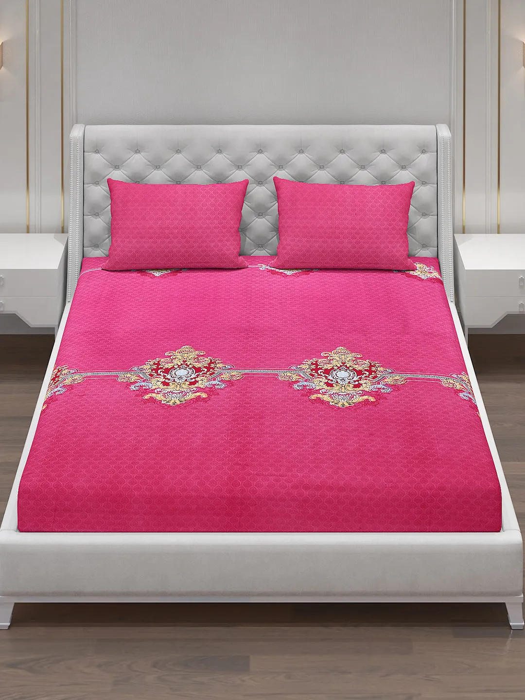 120 GSM  Polyester Double Bed Bedsheet with 2 Pillow Covers