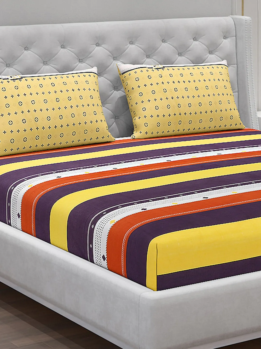 120 GSM  Polyester Double Bed Bedsheet with 2 Pillow Covers