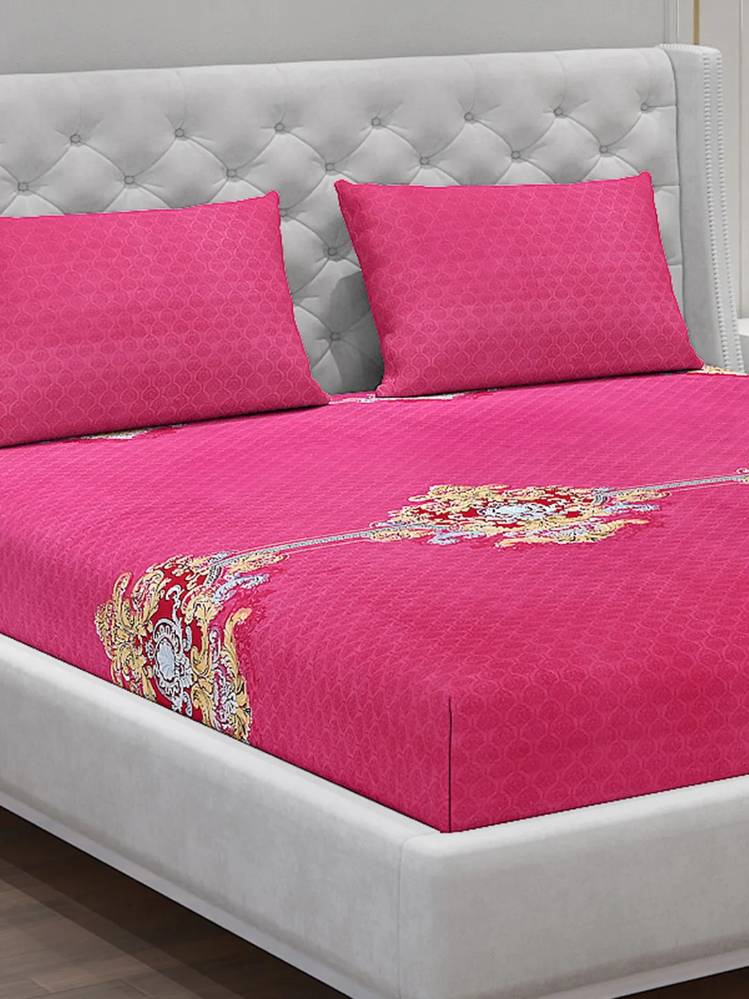 120 GSM  Polyester Double Bed Bedsheet with 2 Pillow Covers