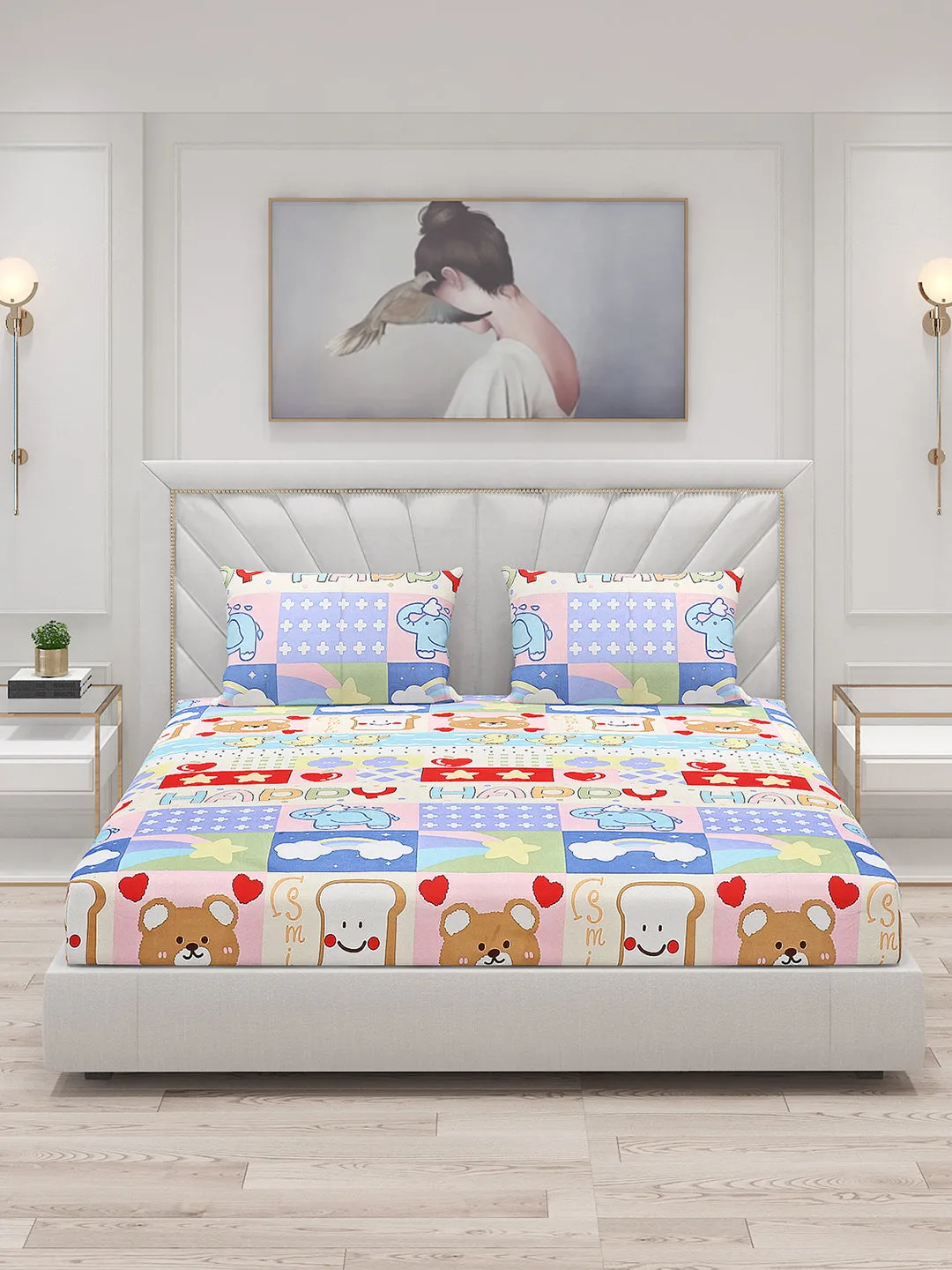 120 GSM  Polyester Double Bed Bedsheet with 2 Pillow Covers