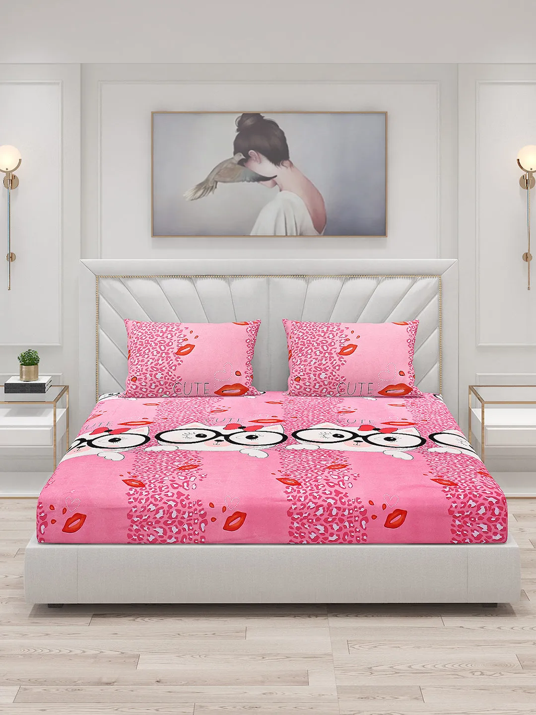 120 GSM  Polyester Double Bed Bedsheet with 2 Pillow Covers