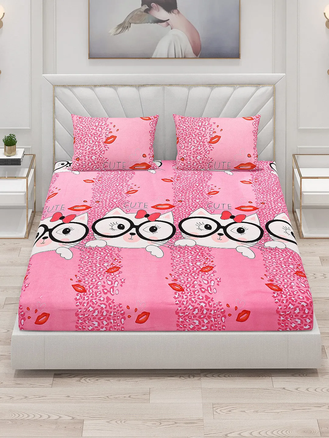 120 GSM  Polyester Double Bed Bedsheet with 2 Pillow Covers