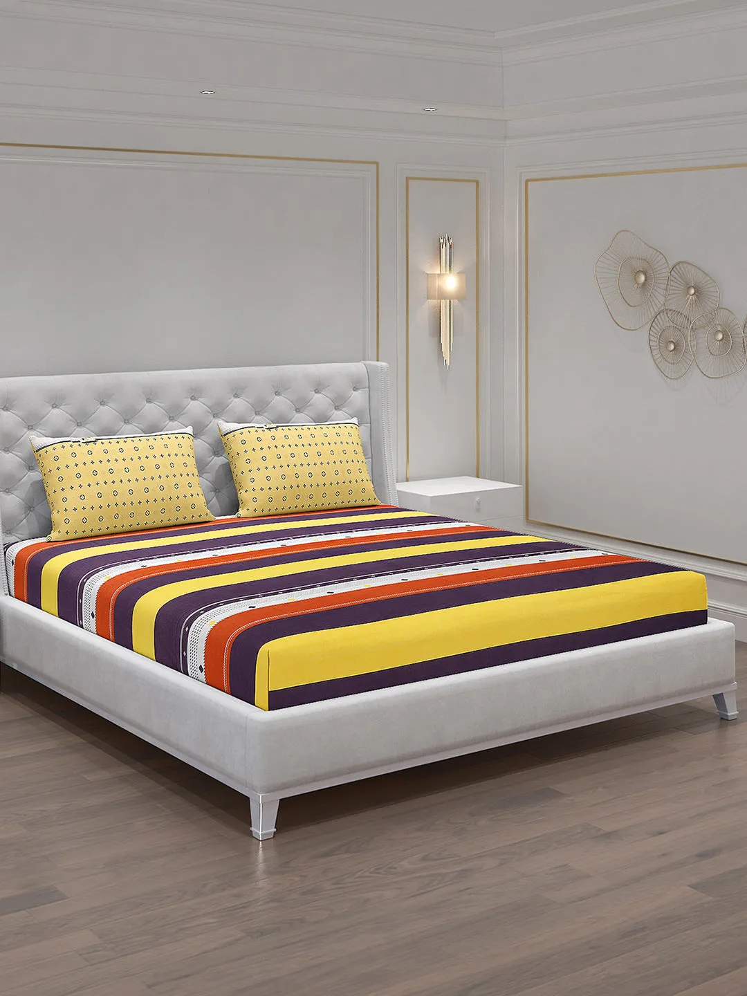 120 GSM  Polyester Double Bed Bedsheet with 2 Pillow Covers