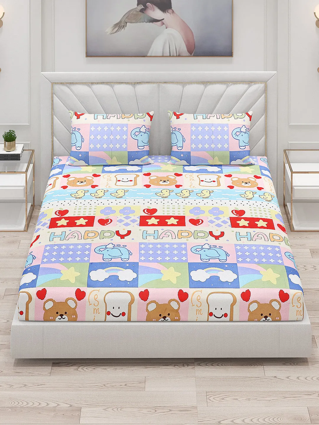 120 GSM  Polyester Double Bed Bedsheet with 2 Pillow Covers