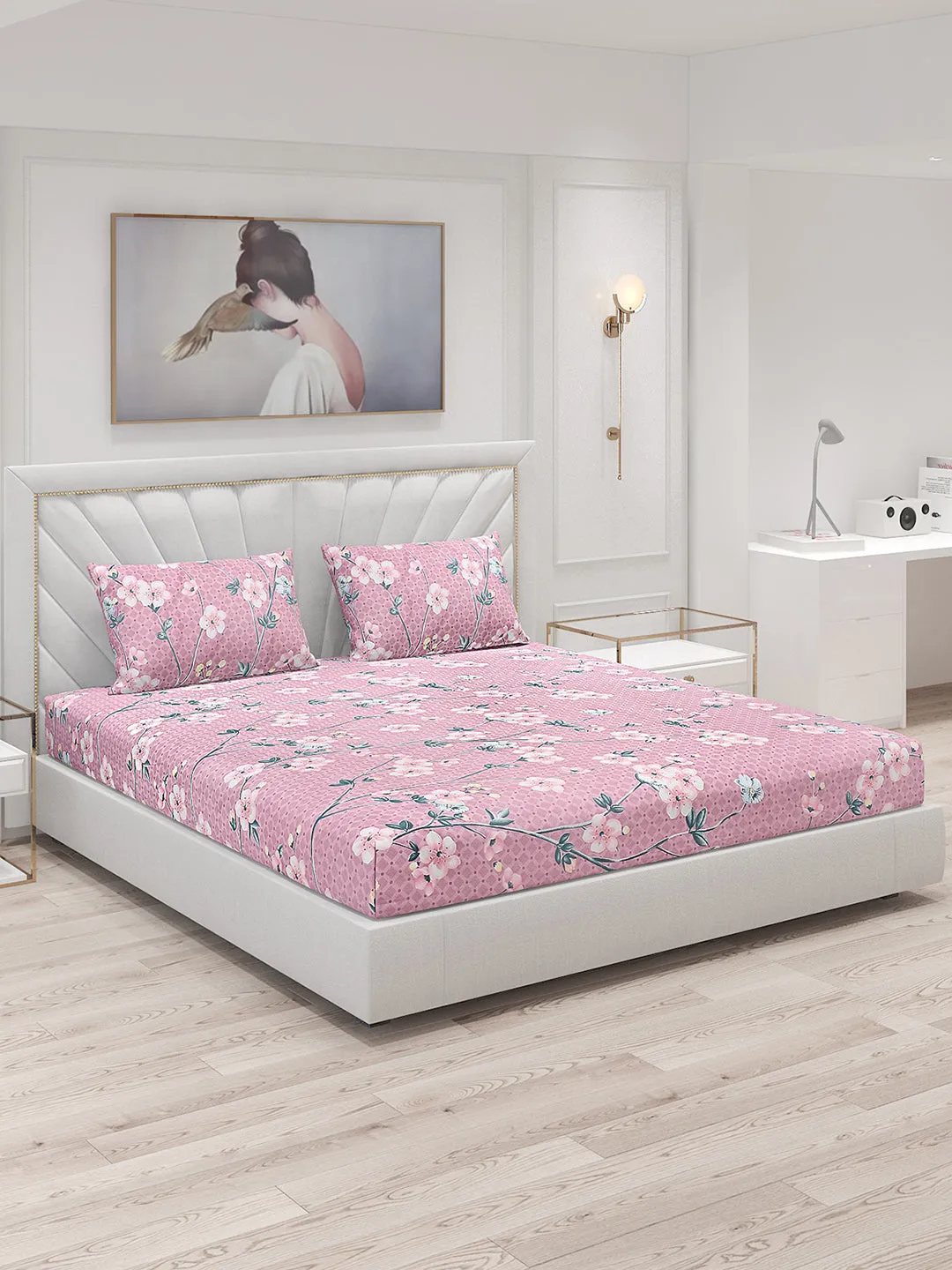 120 GSM  Polyester Double Bed Bedsheet with 2 Pillow Covers