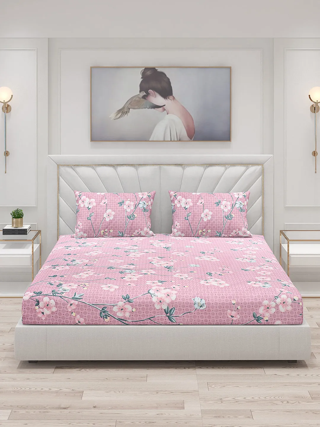 120 GSM  Polyester Double Bed Bedsheet with 2 Pillow Covers