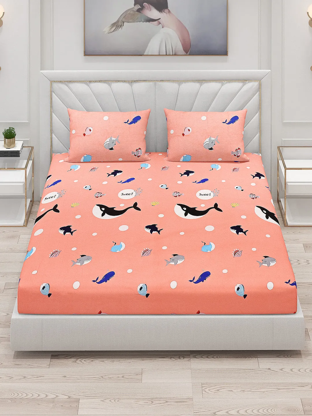 120 GSM  Polyester Double Bed Bedsheet with 2 Pillow Covers