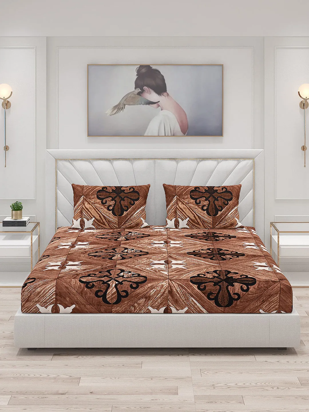 125 GSM Polyester Double Bed Bedsheet with 2 Pillow Covers