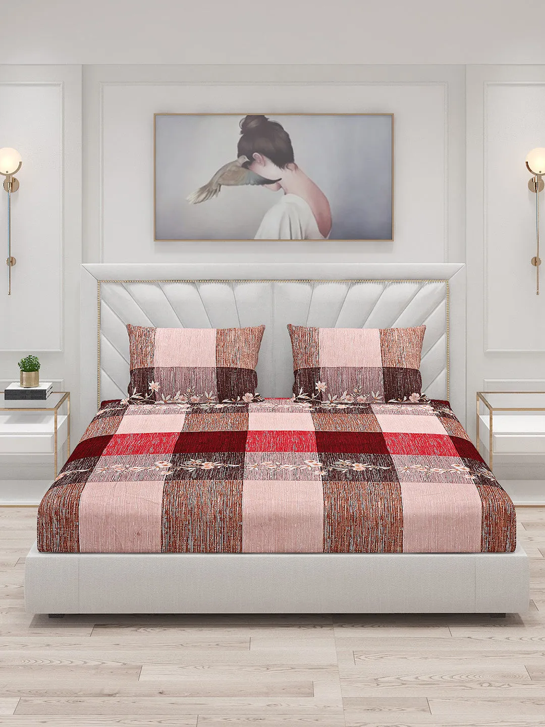 125 GSM Polyester Double Bed Bedsheet with 2 Pillow Covers