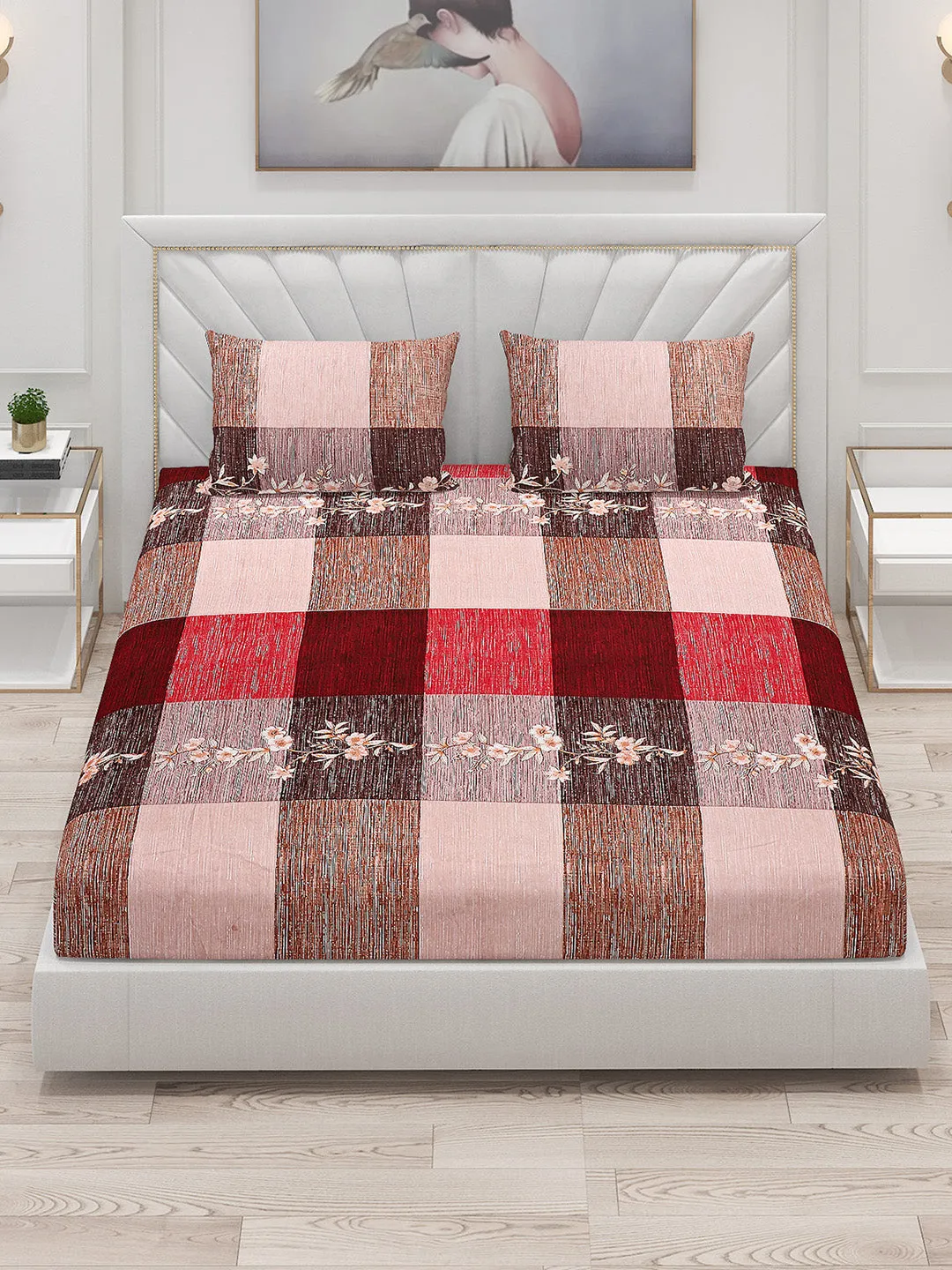 125 GSM Polyester Double Bed Bedsheet with 2 Pillow Covers