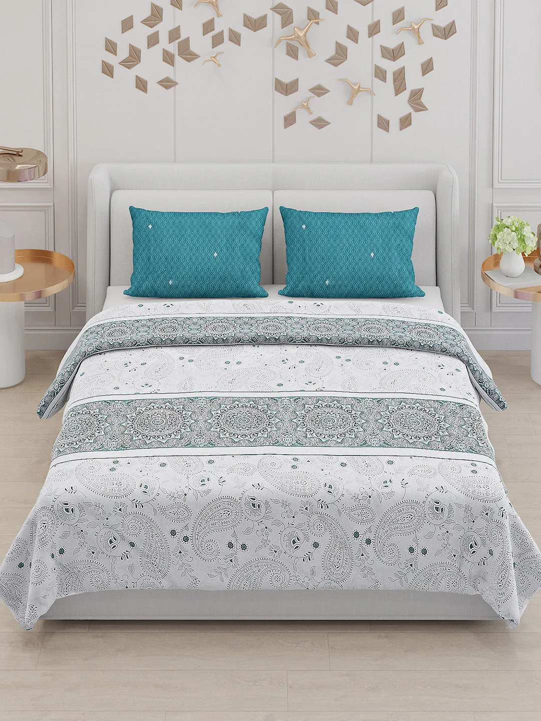 130 GSM Polyester Double Bed Bedsheet with 2 Pillow Covers