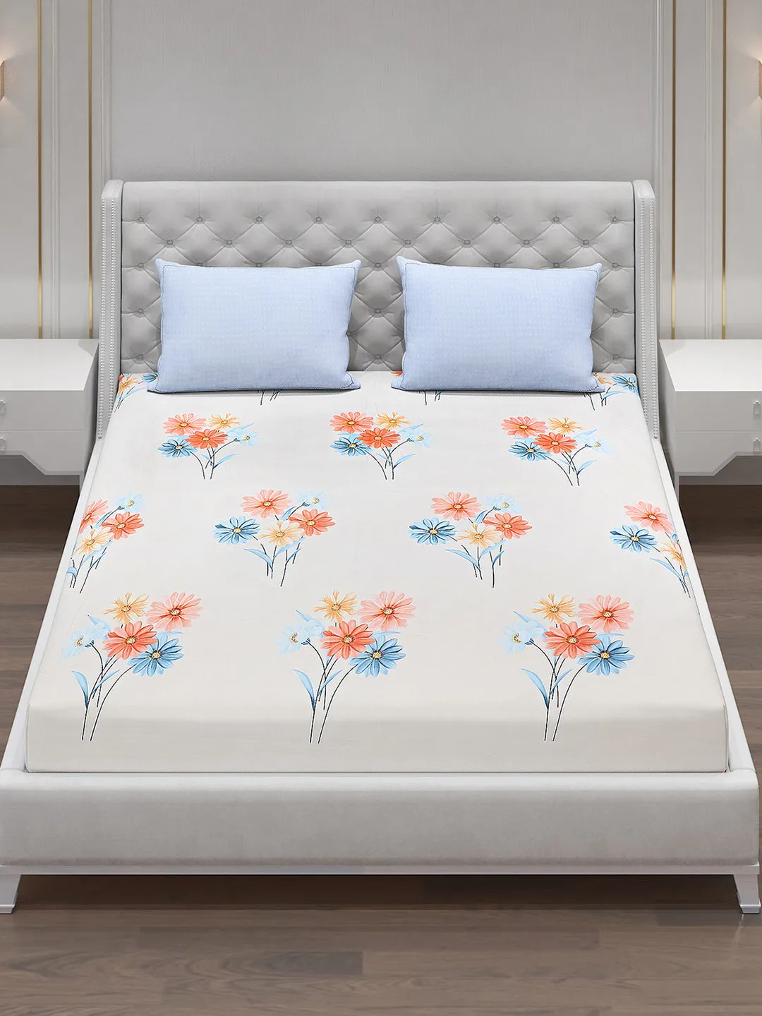 130 GSM Polyester Double Bed Bedsheet with 2 Pillow Covers