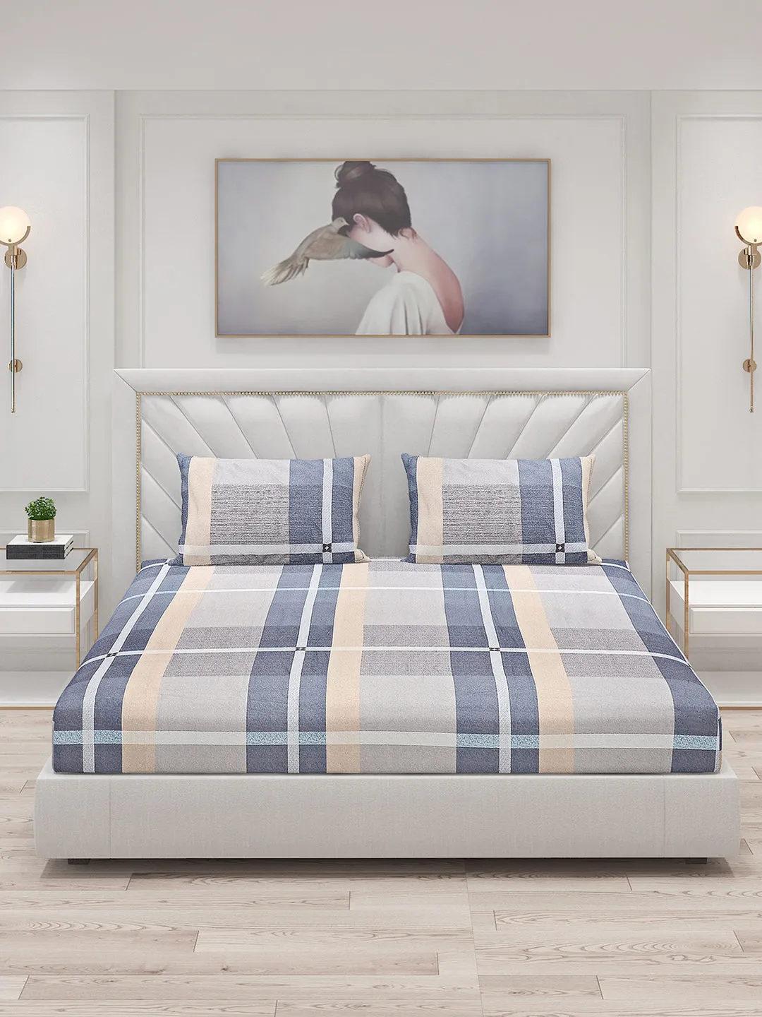 130 GSM Polyester Double Bed Bedsheet with 2 Pillow Covers