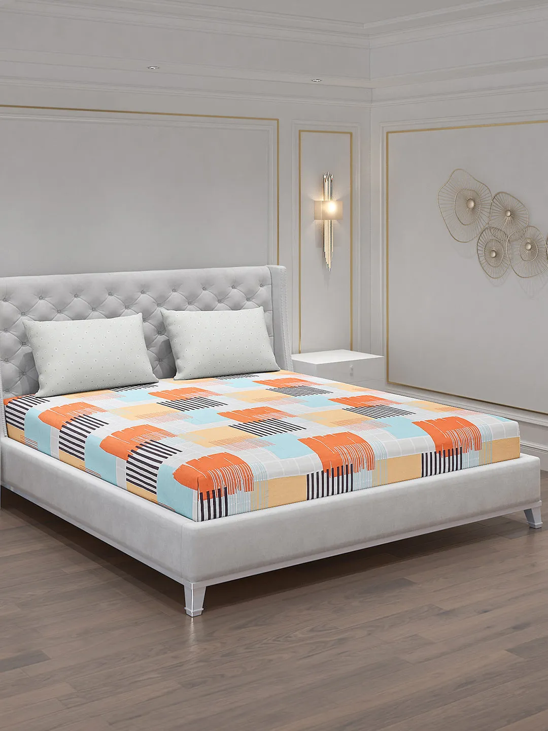 130 GSM Polyester Double Bed Bedsheet with 2 Pillow Covers