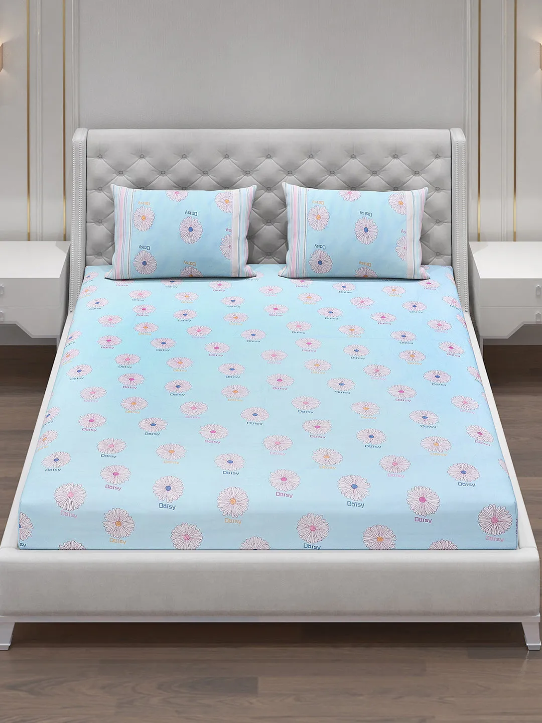 130 GSM Polyester Double Bed Bedsheet with 2 Pillow Covers