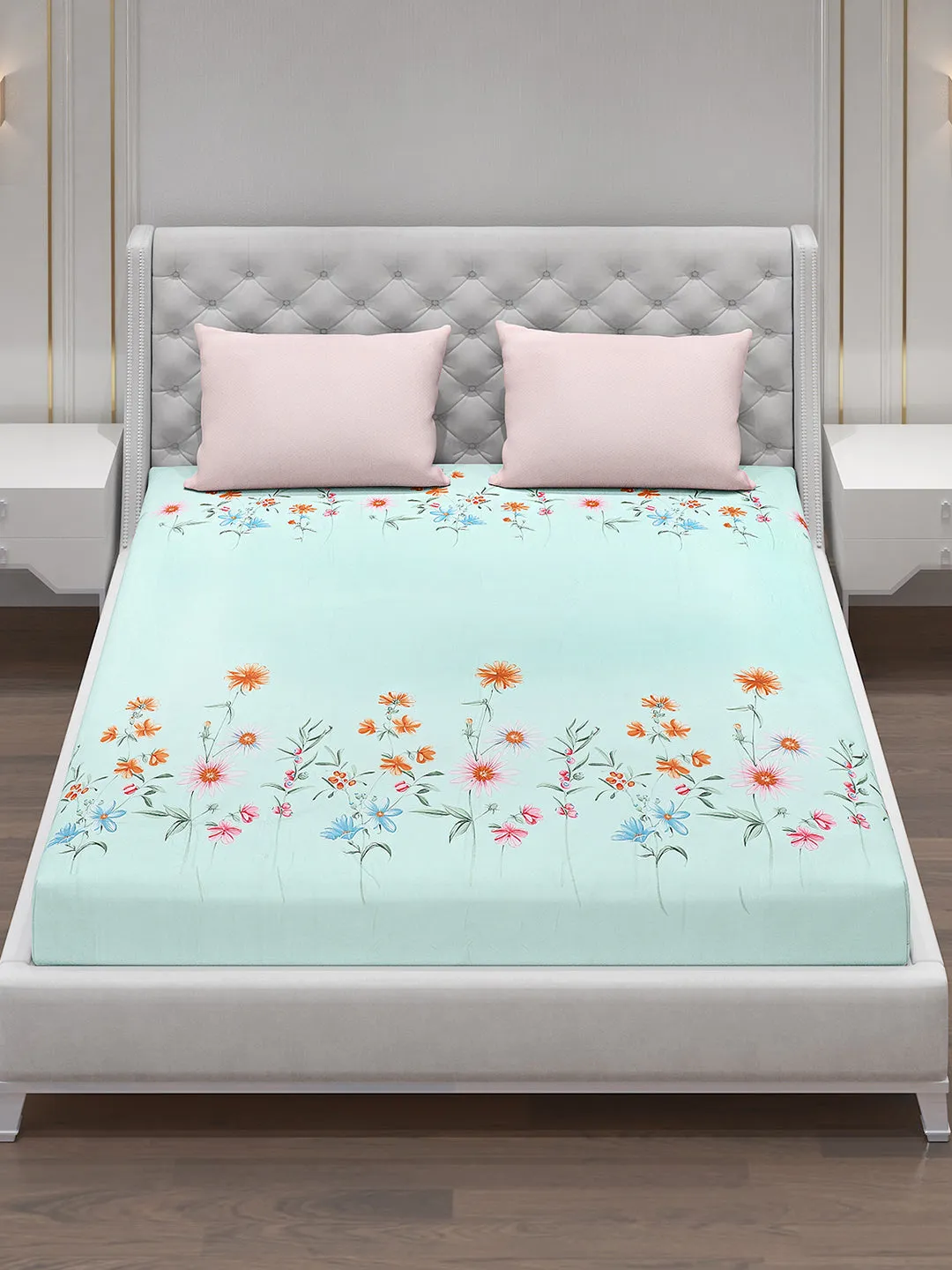 130 GSM Polyester Double Bed Bedsheet with 2 Pillow Covers