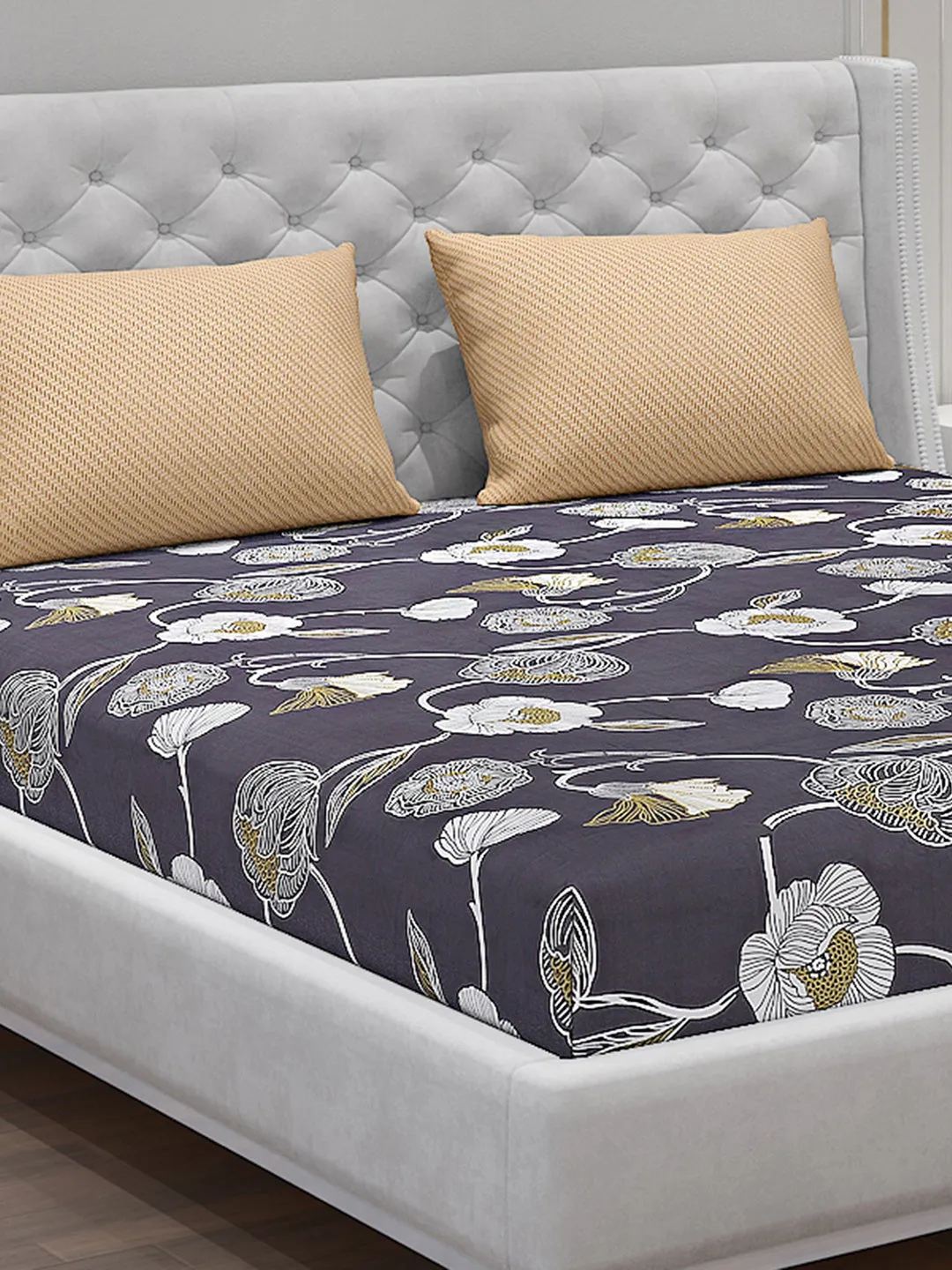 130 GSM Polyester Double Bed Bedsheet with 2 Pillow Covers