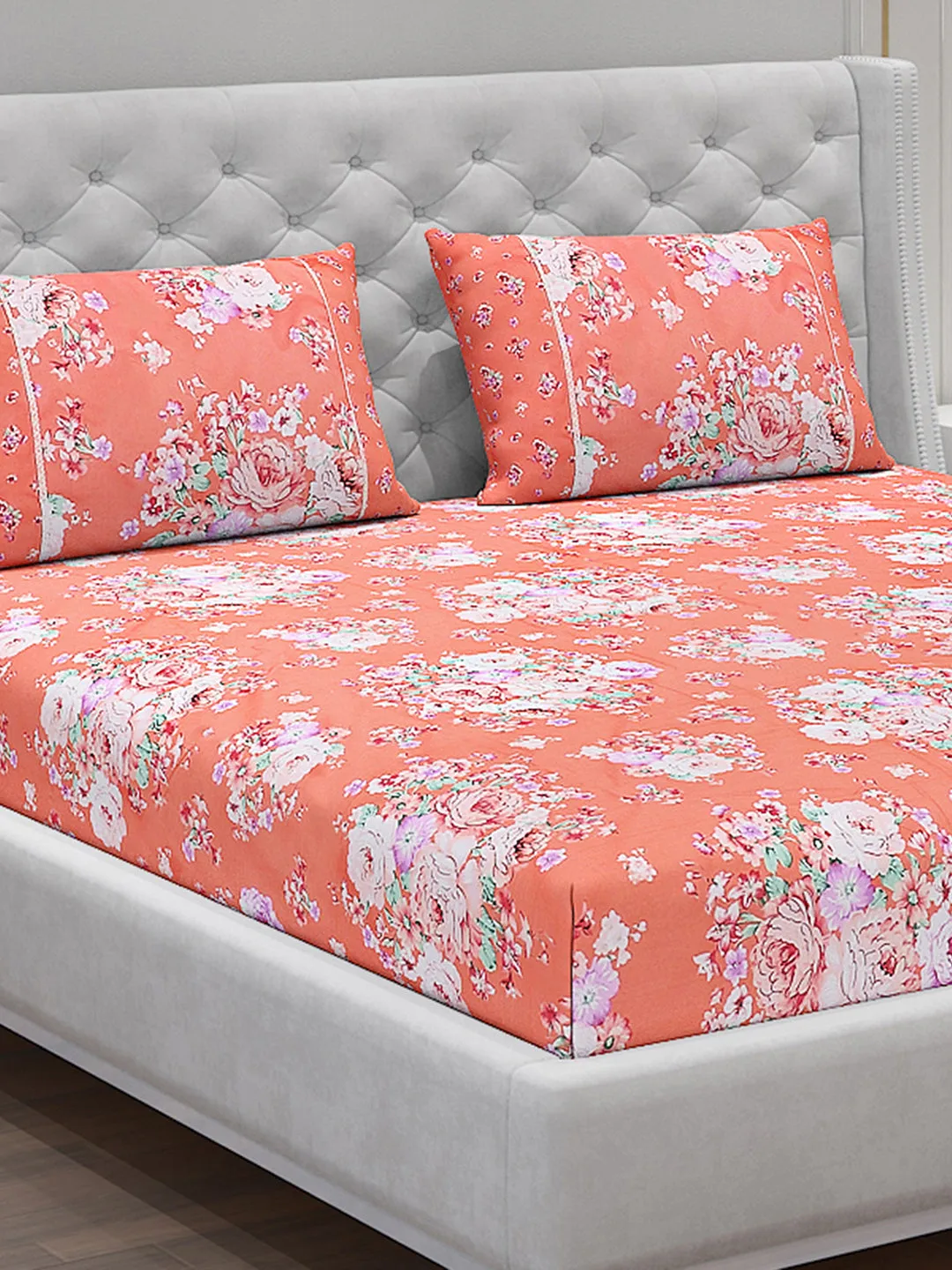 130 GSM Polyester Double Bed Bedsheet with 2 Pillow Covers