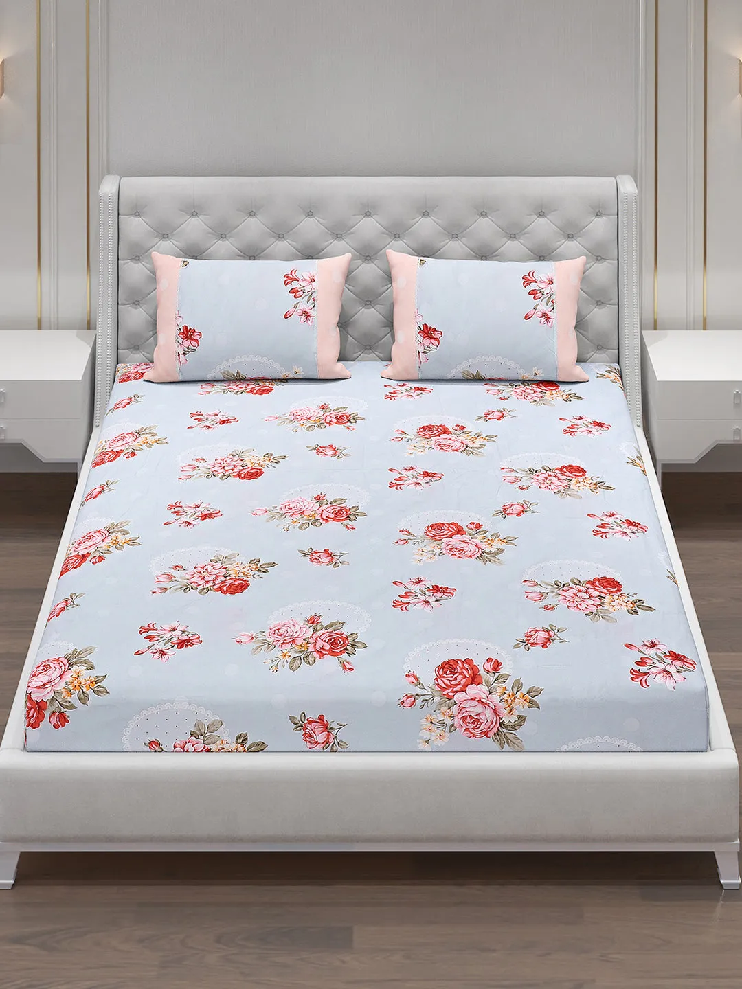 130 GSM Polyester Double Bed Bedsheet with 2 Pillow Covers