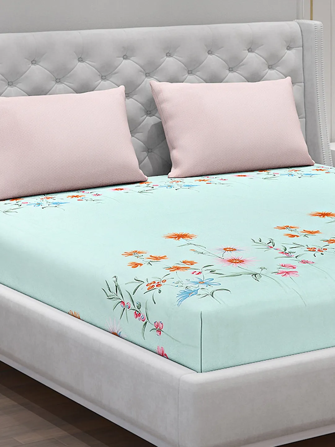 130 GSM Polyester Double Bed Bedsheet with 2 Pillow Covers