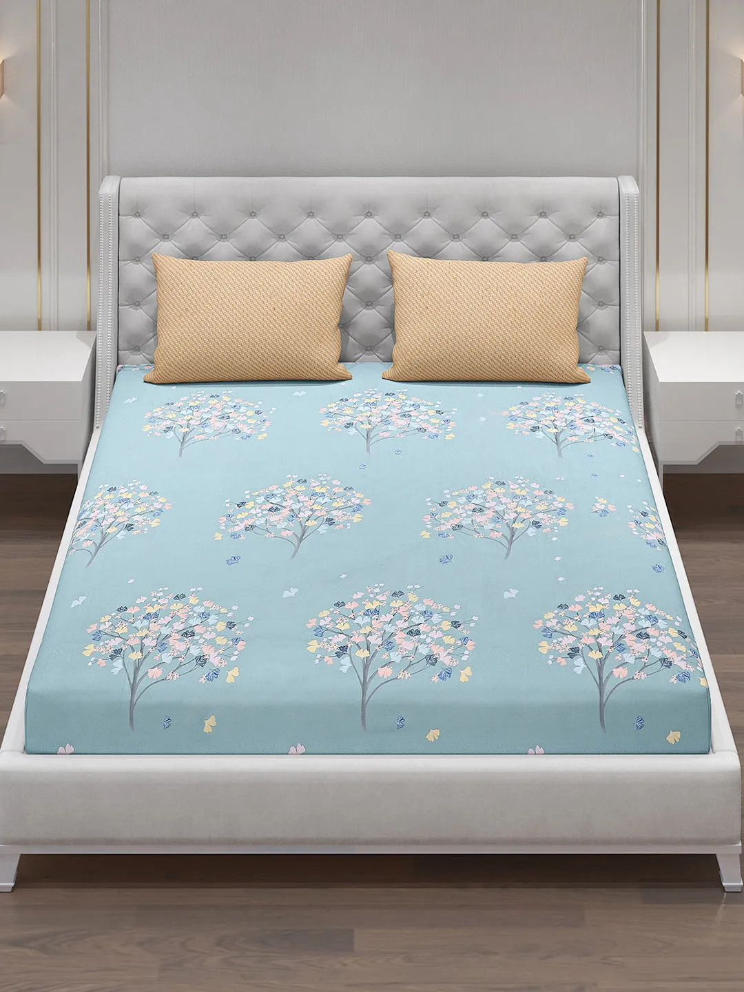 130 GSM Polyester Double Bed Bedsheet with 2 Pillow Covers