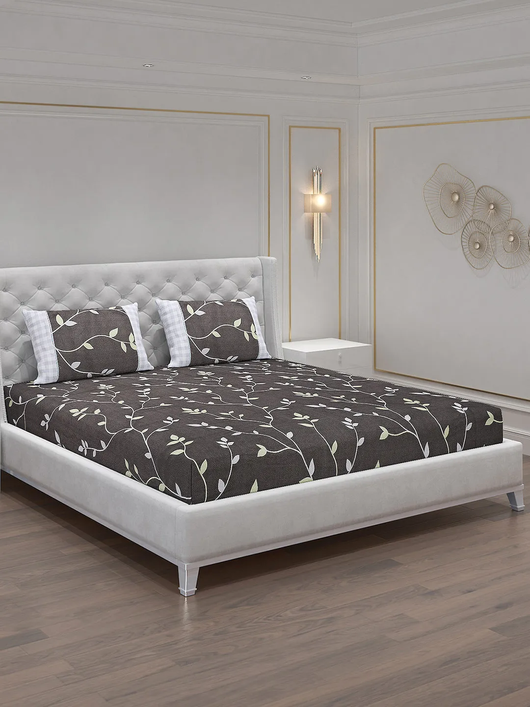 130 GSM Polyester Double Bed Bedsheet with 2 Pillow Covers