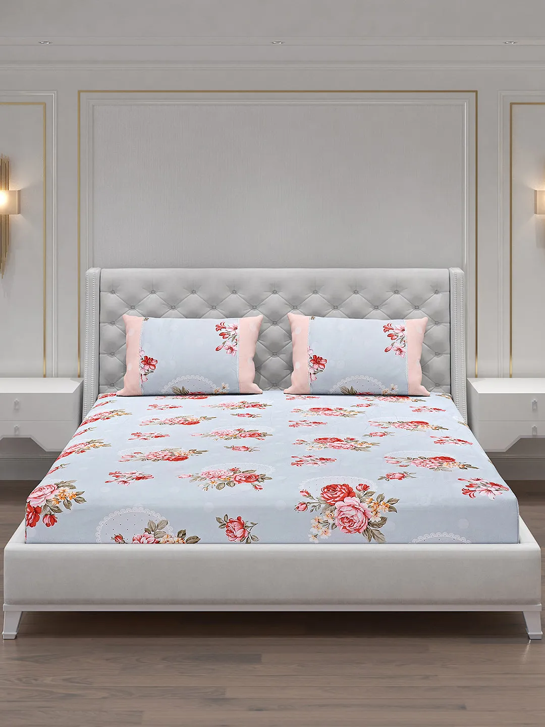 130 GSM Polyester Double Bed Bedsheet with 2 Pillow Covers