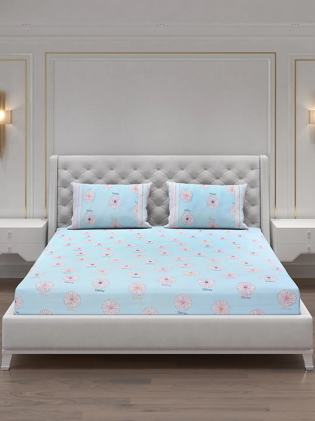 130 GSM Polyester Double Bed Bedsheet with 2 Pillow Covers