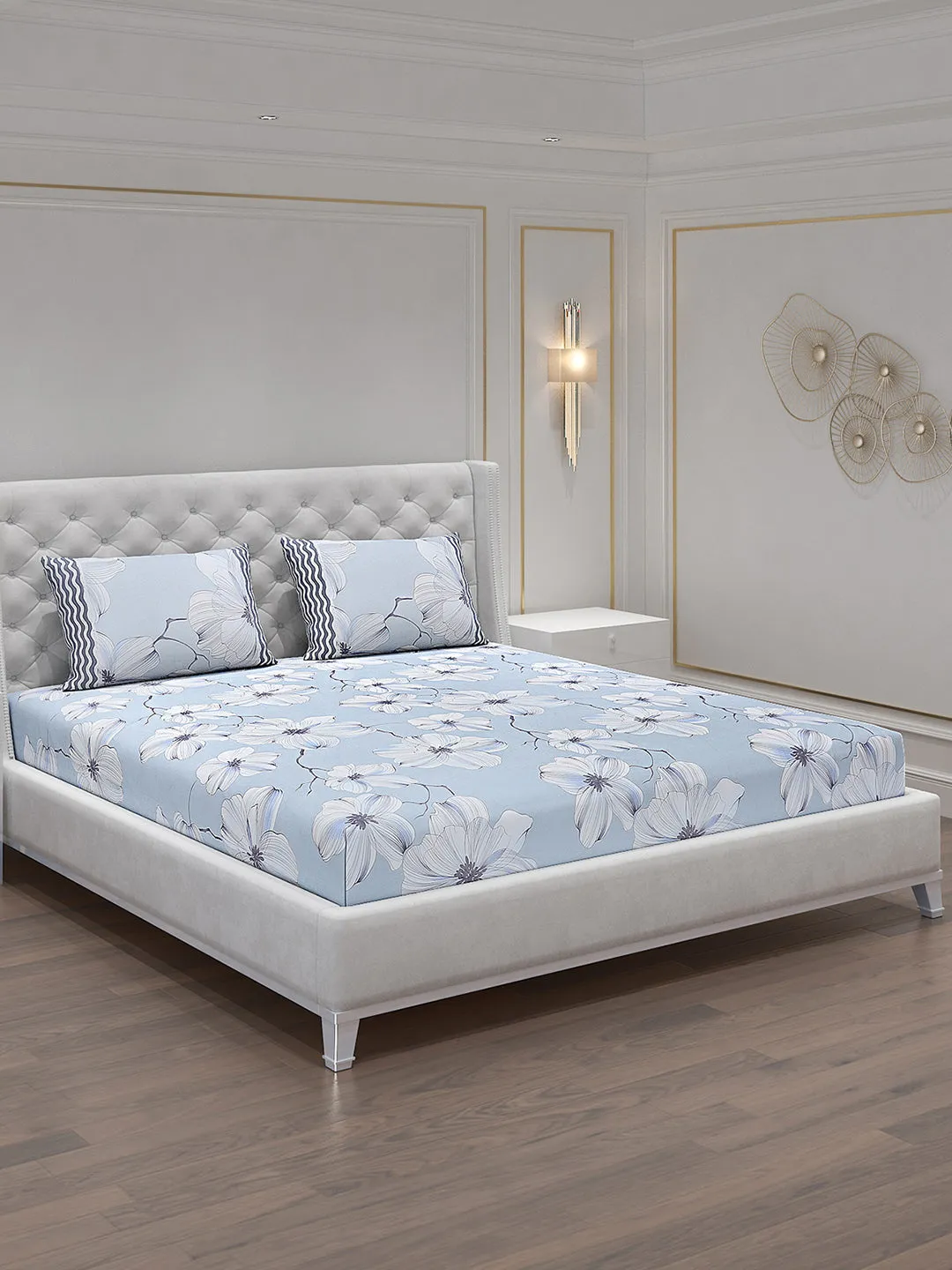 130 GSM Polyester Double Bed Bedsheet with 2 Pillow Covers