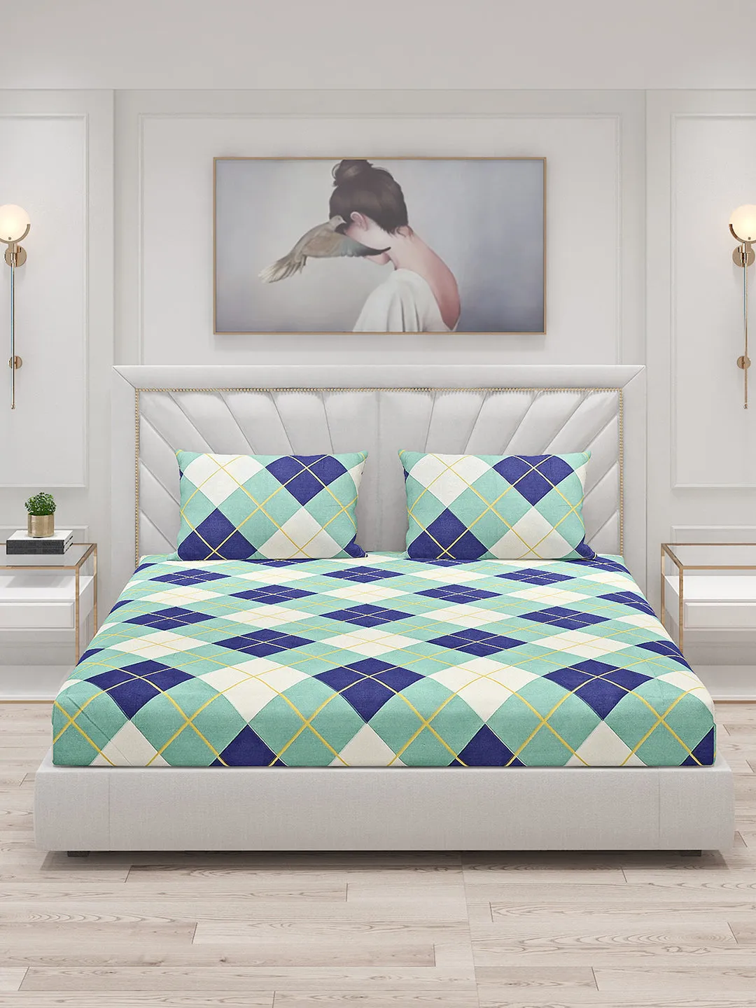 130 GSM Polyester Double Bed Bedsheet with 2 Pillow Covers