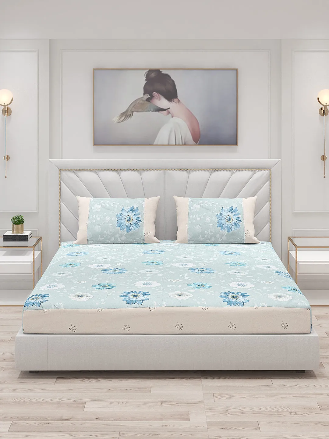 130 GSM Polyester Double Bed Bedsheet with 2 Pillow Covers