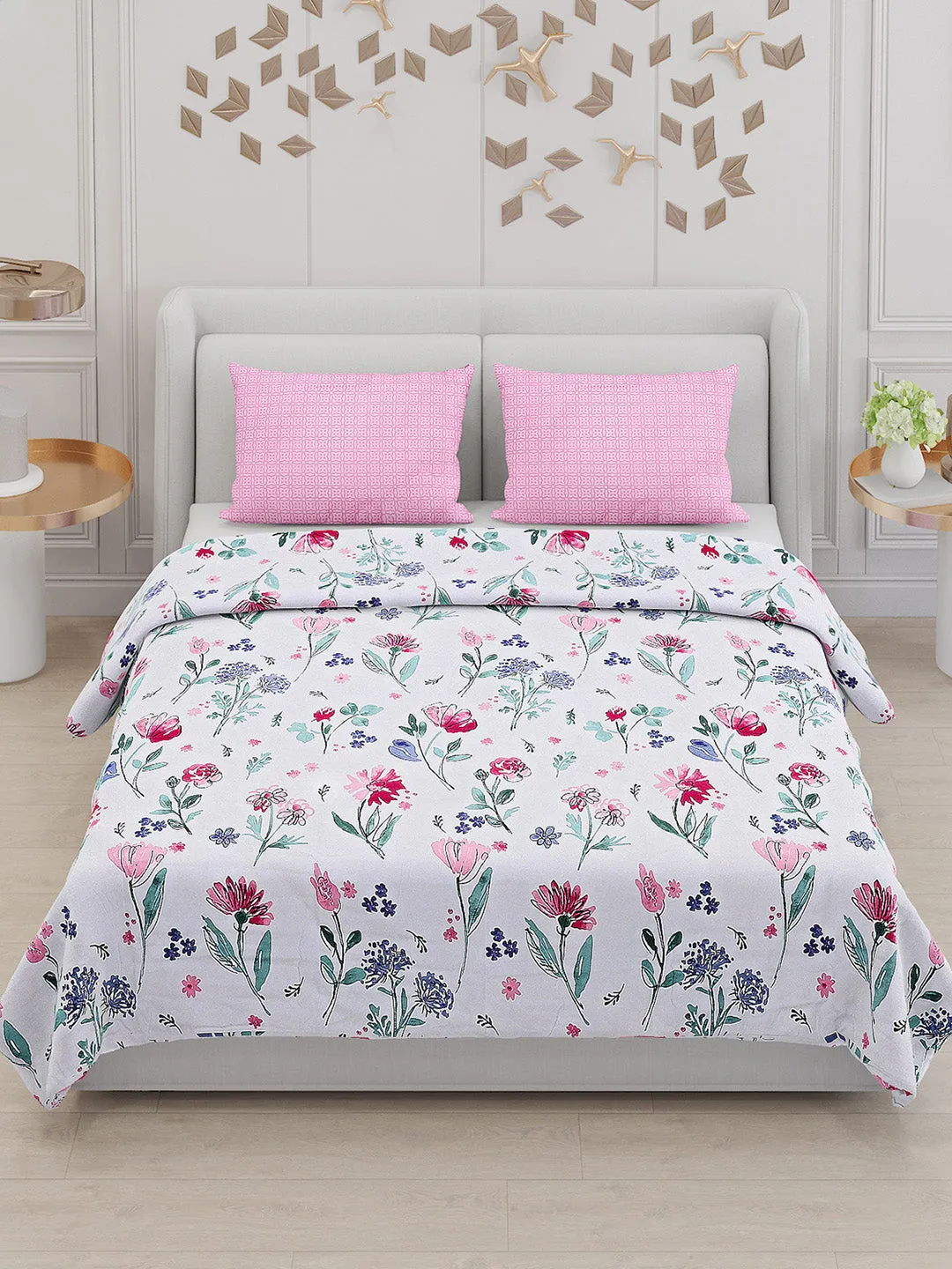 130 GSM Polyester Double Bed Bedsheet with 2 Pillow Covers