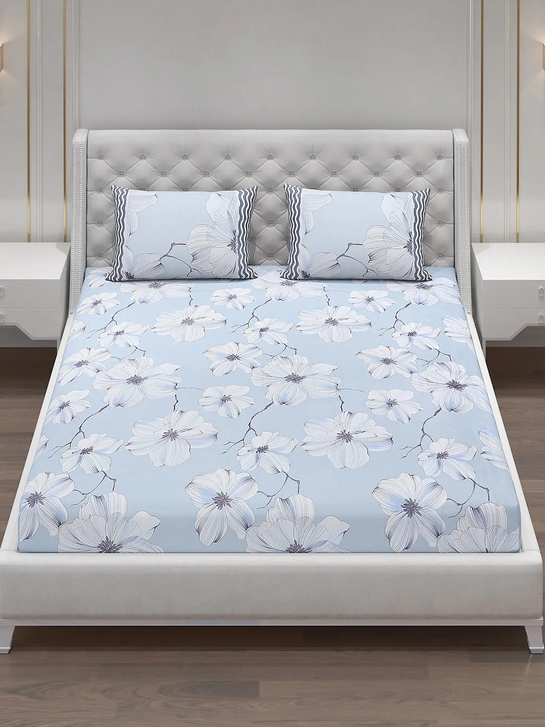 130 GSM Polyester Double Bed Bedsheet with 2 Pillow Covers