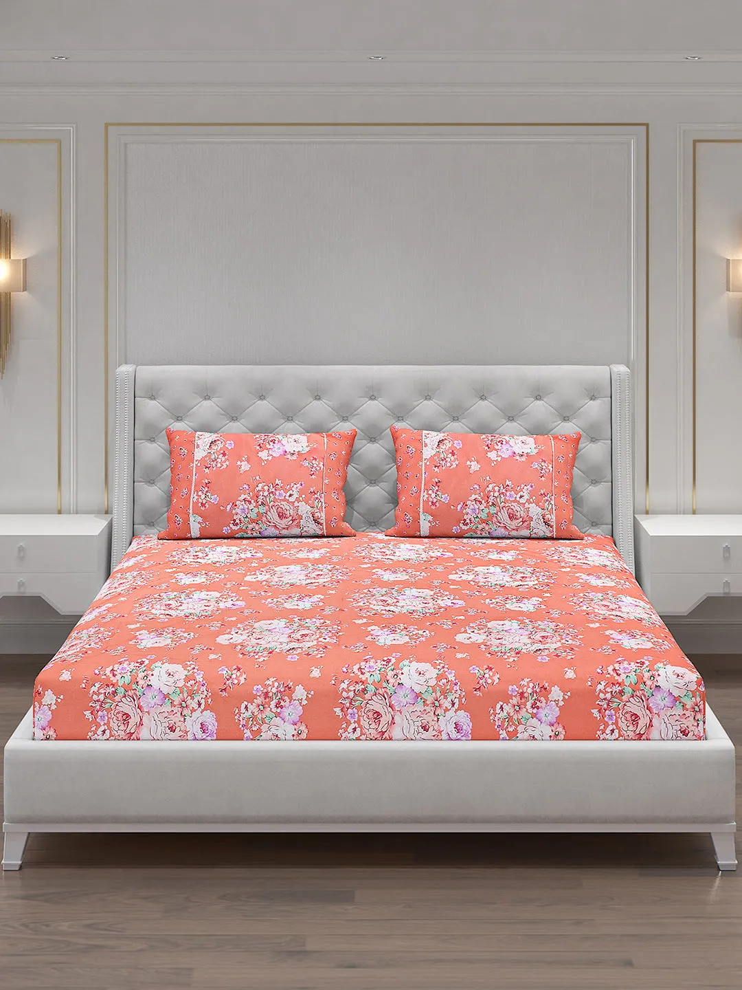 130 GSM Polyester Double Bed Bedsheet with 2 Pillow Covers