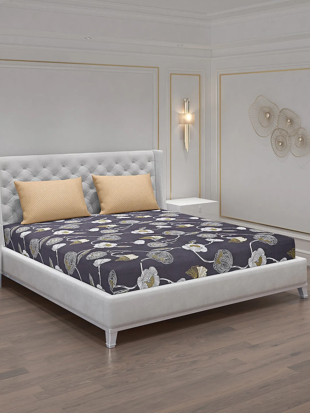 130 GSM Polyester Double Bed Bedsheet with 2 Pillow Covers