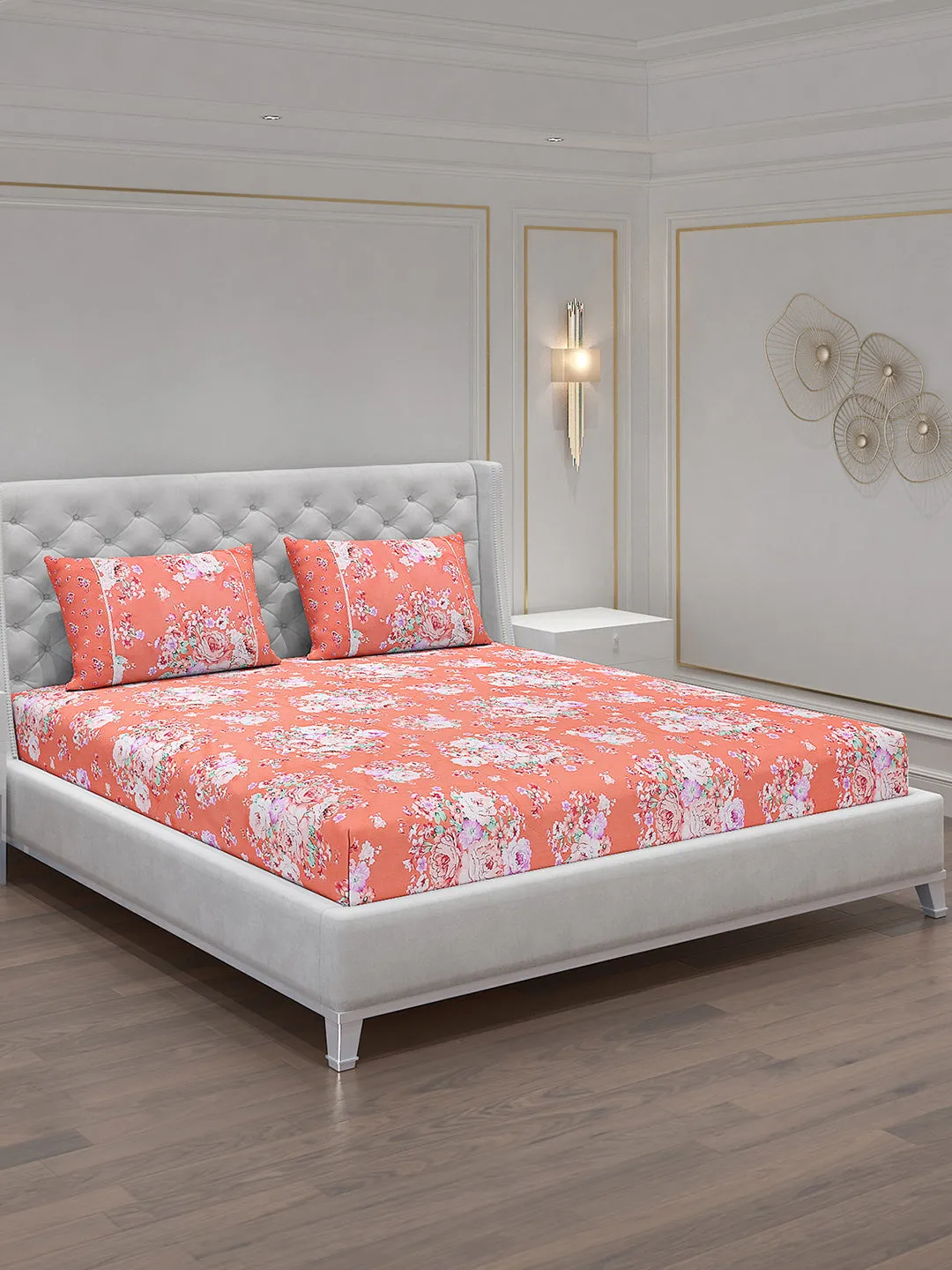 130 GSM Polyester Double Bed Bedsheet with 2 Pillow Covers