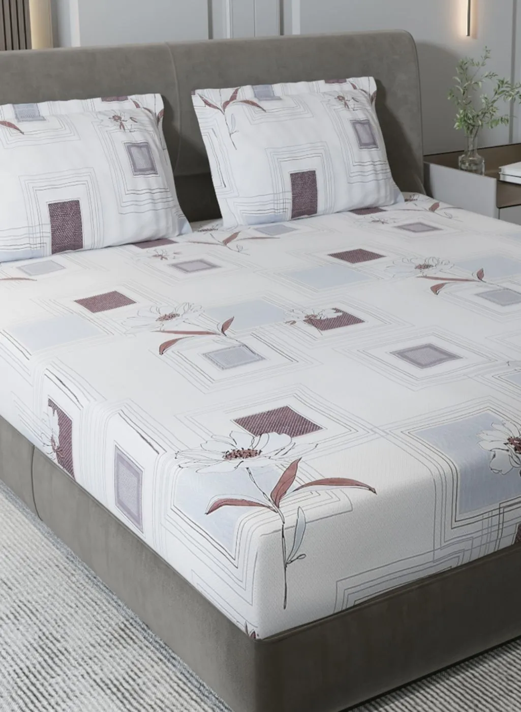 130 GSM Polyester Queen Bedsheet with 2 Pillow Covers