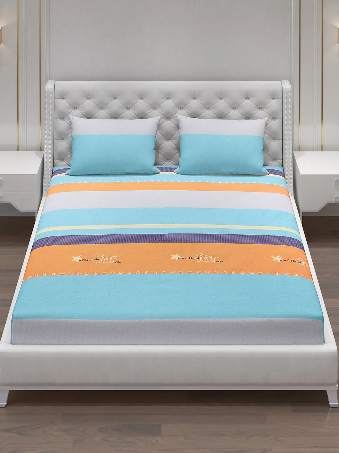 140 GSM Polyester Double Bed Bedsheet with 2 Pillow Covers