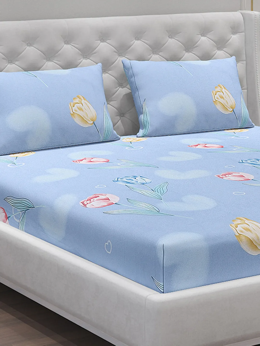 140 GSM Polyester Double Bed Bedsheet with 2 Pillow Covers