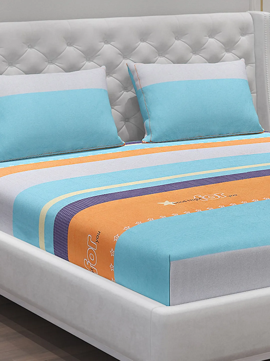 140 GSM Polyester Double Bed Bedsheet with 2 Pillow Covers