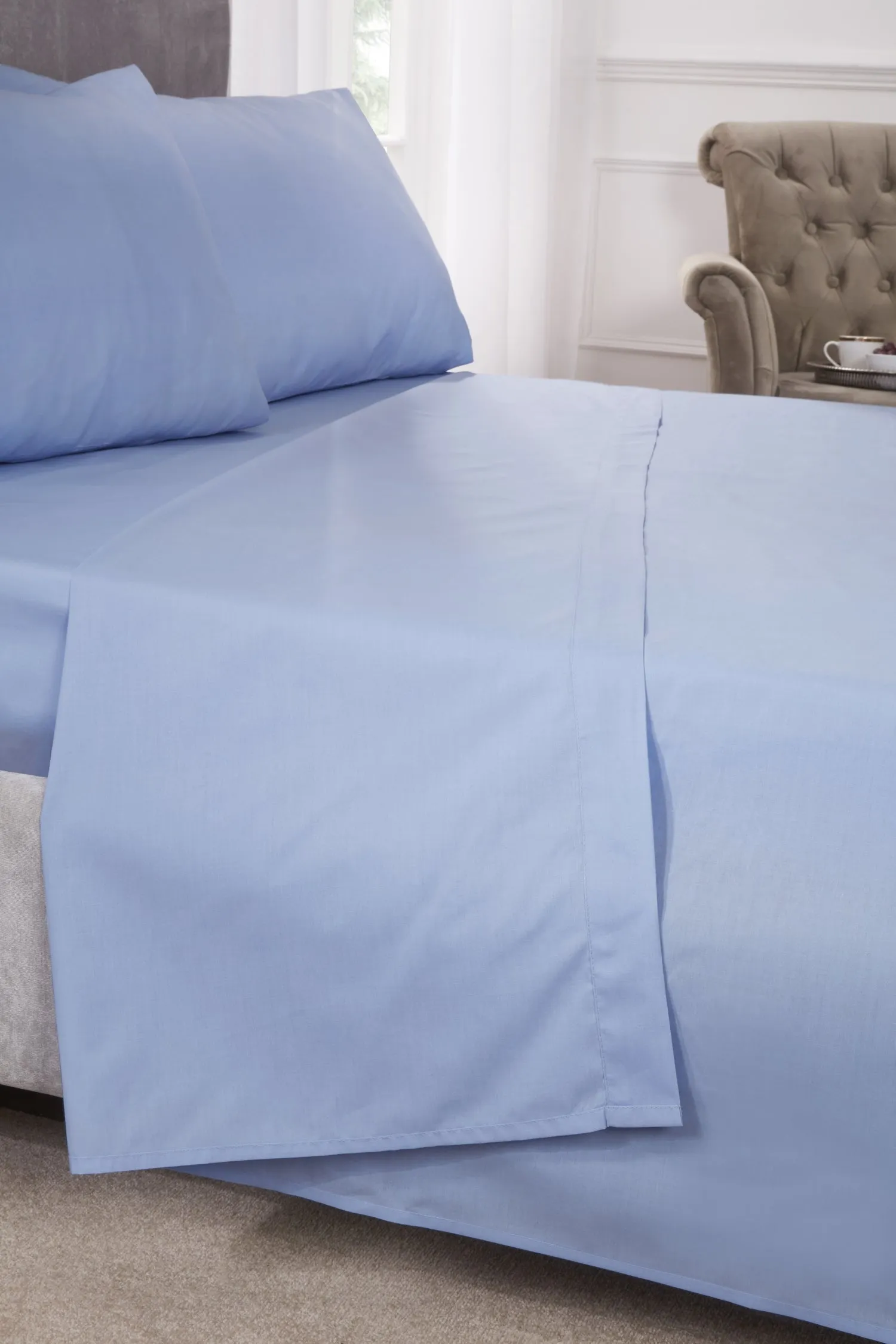 180 Thread Count Percale Flat Sheet in Blue