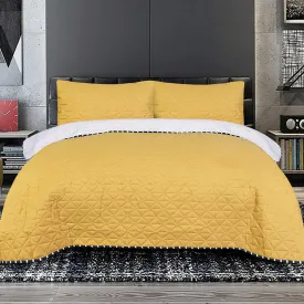 3 Pc Bed Spread Plain Dyed-Yellow