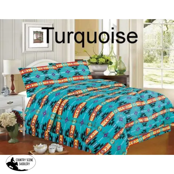 4 piece Queen Size Southwest Design Luxury Comforter Set.