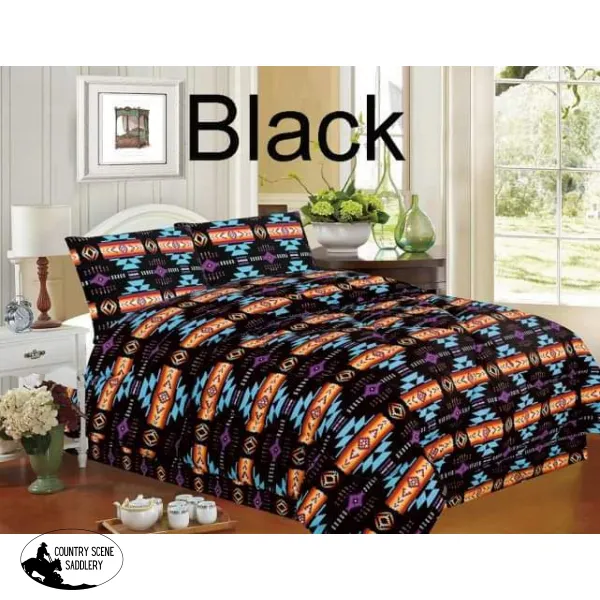 4 piece Queen Size Southwest Design Luxury Comforter Set.