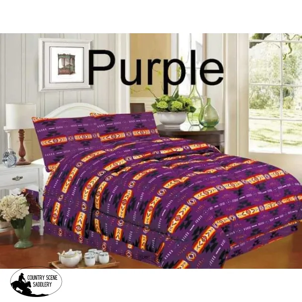 4 piece Queen Size Southwest Design Luxury Comforter Set.