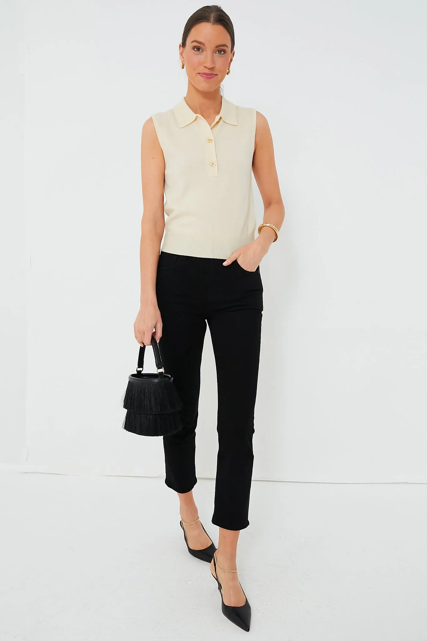 Alabaster Gleam Cashmere Mix Sleeveless Polo