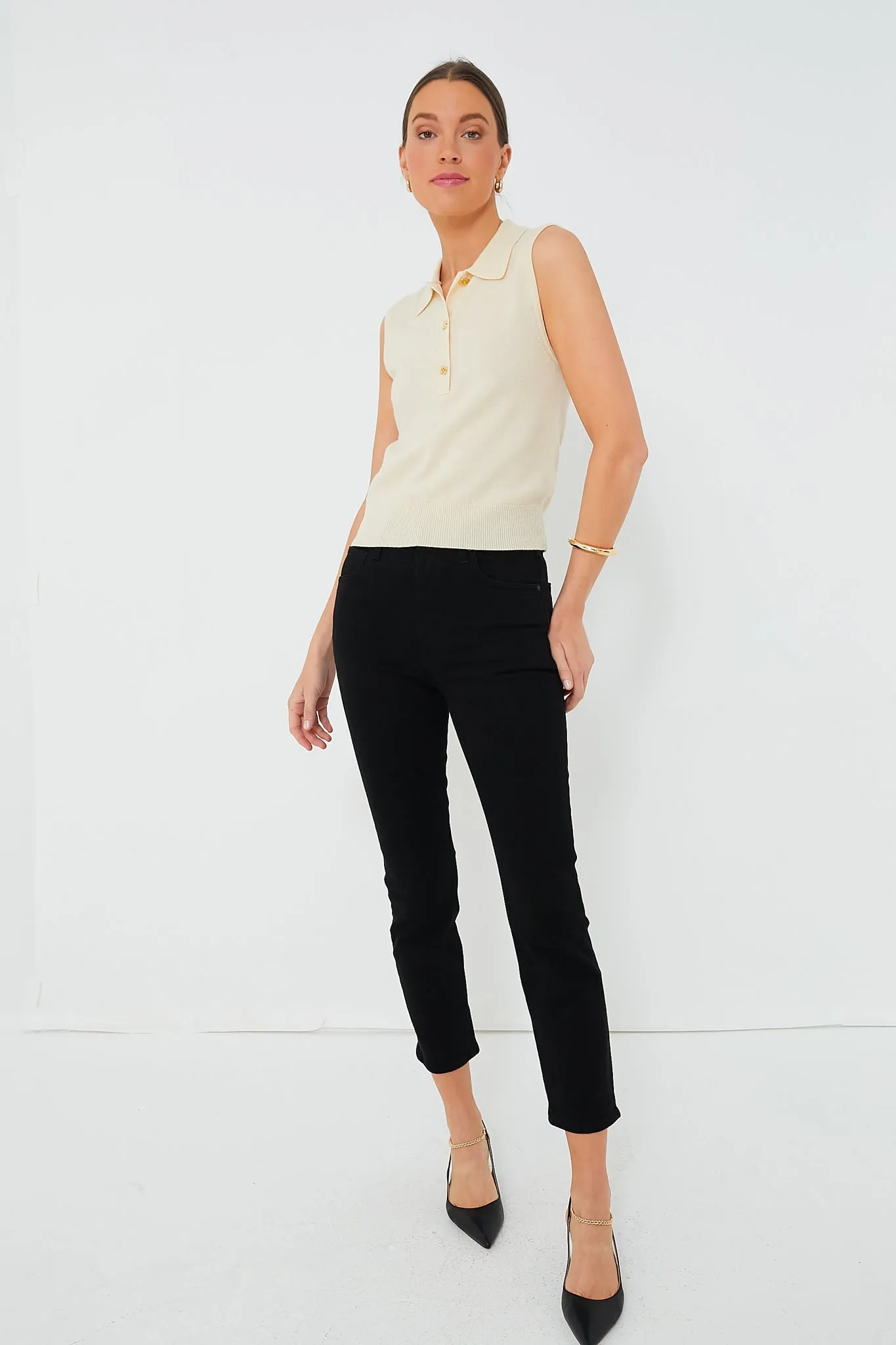 Alabaster Gleam Cashmere Mix Sleeveless Polo